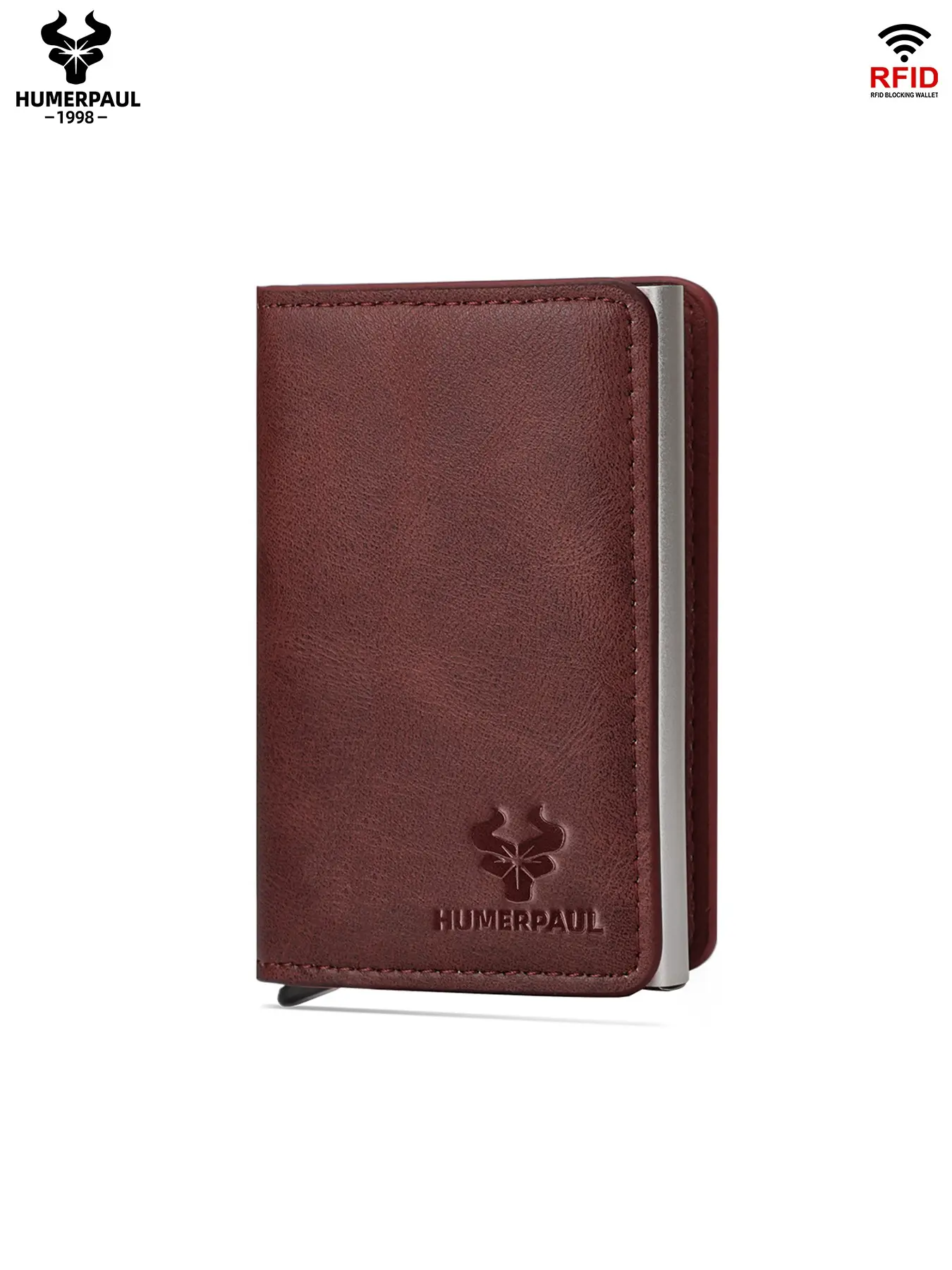 HUMERPAUL Women Genuine Leather Card Wallet Rfid Anti-Theft Portable Automatic Card Holder Compact Business Travel Gift