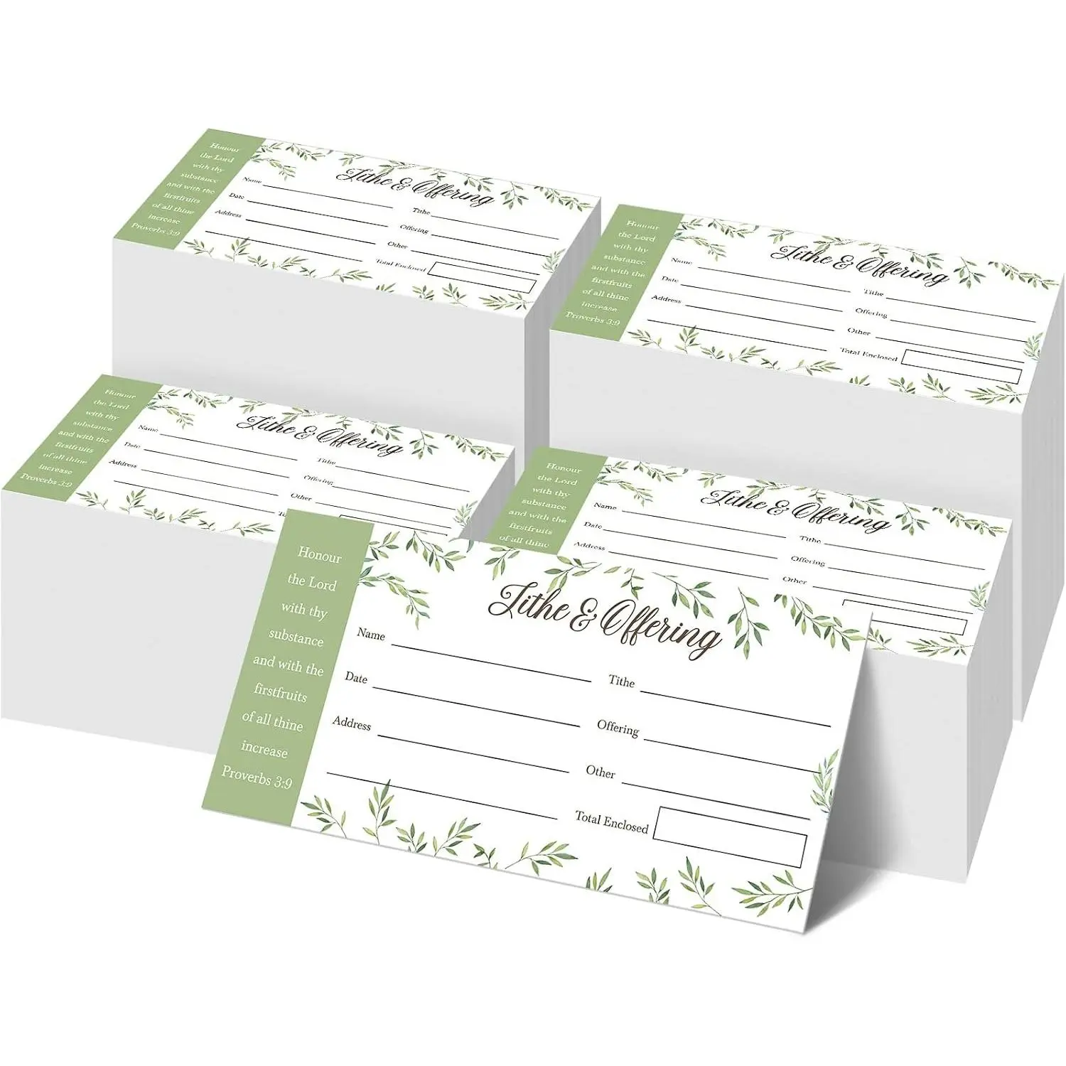 1000 Count Tithes and Offering Envelopes for Church Tithe Donation, Bill Size Checks and Cash Envelopes for Religious Occasions (Greenery)(Gift)
