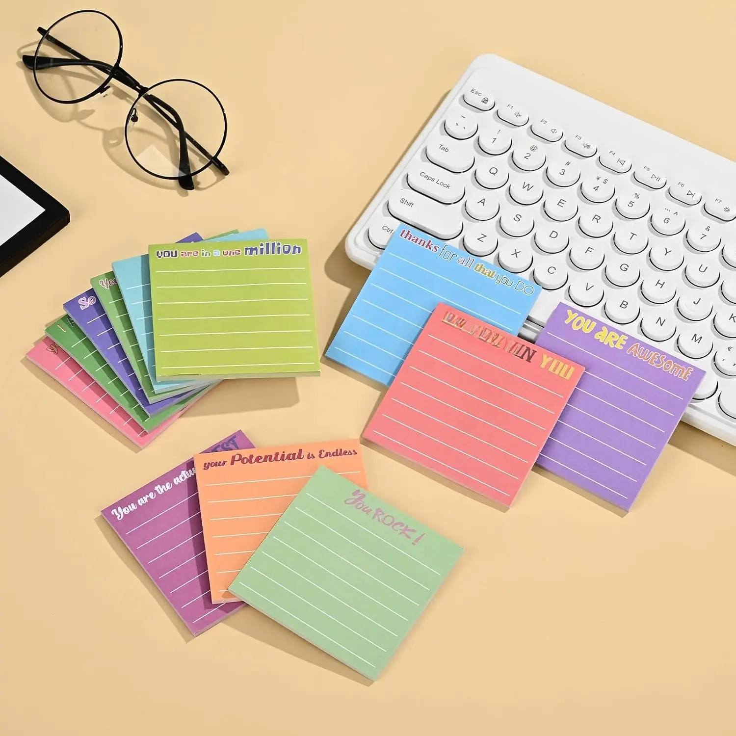 12 count Motivational Sticky Notes 3''x3'', 30 Sheet/Pad Adhesive Sticking Self-Stick Colorful Inspirational Notepad for Office Desk, School Supplies, Daily Affirmations Gifts