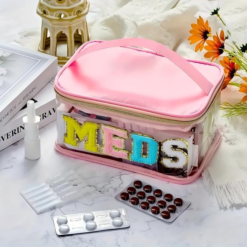 Hot Selling Fully Transparent Storage Bag with Embroidered Letters, Versatile Medicine Storage Bag for Easy Access, Hand In Hand Bag for Daily Organization, Space Saver Bags