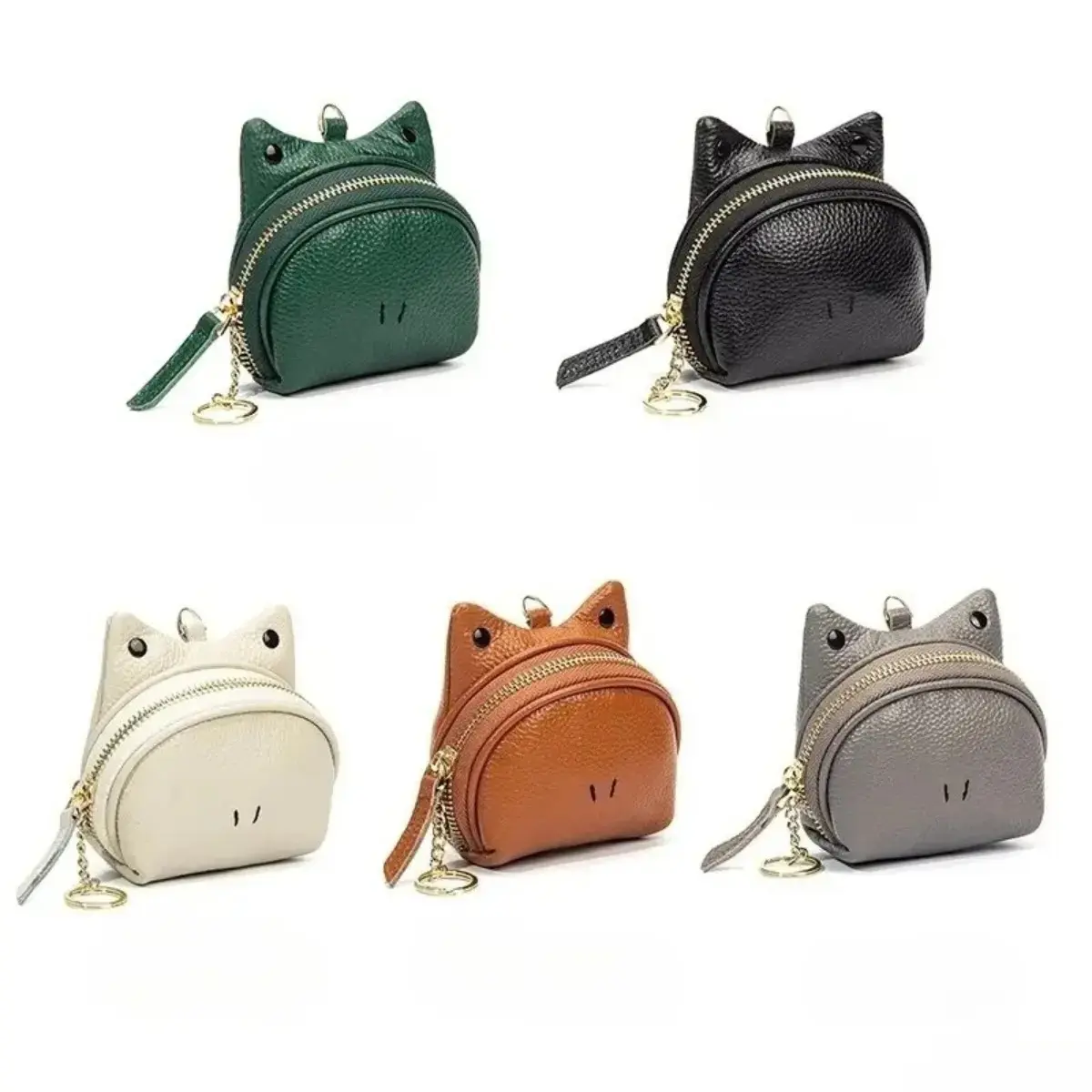 Women's Cartoon Shape Faux Leather Mini Coin Purse with Keyring - Pebble Grain Zipper Multi-Use Small Pouch, Portable Tiny Storage for Coins, Earbuds & Keys, Daily Travel Sentimental Gift