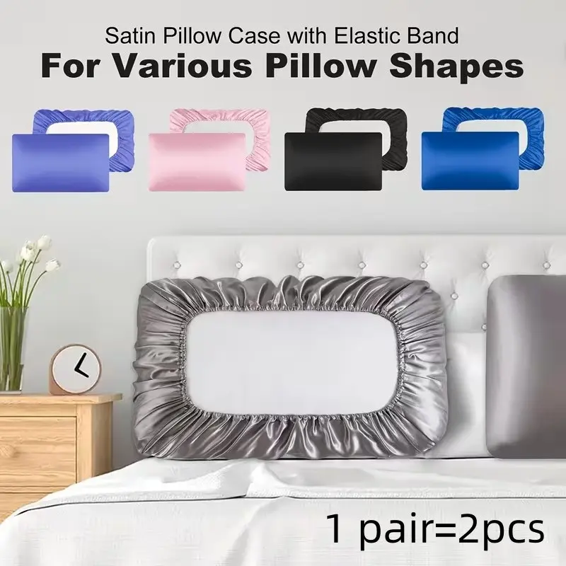 2 Pcs Silk-Like Chiffon Pillowcases with Elastic Band, Soft and Stretchy, Suitable for Various Pillows, Home & Travel Use, Silky Soft Bedding