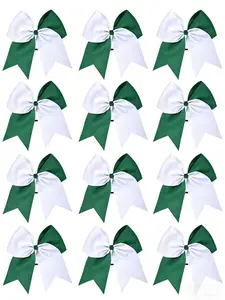 12pcs 8 Inch Two-Tone Large Cheer Hair Bows, Handmade Sports Ponytail Holders, Forest Color Cheerleader Softball Hair Accessories for Teen Girls