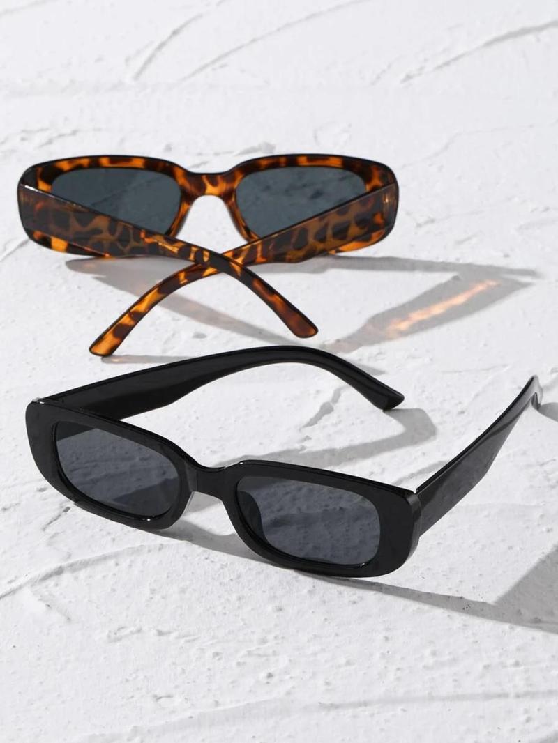 Vintage Simple Tinted Lens Sunglasses (2 Pairs), Square Frame Fashion Tortoiseshell Sunglasses, Travel Accessories for Men & Women