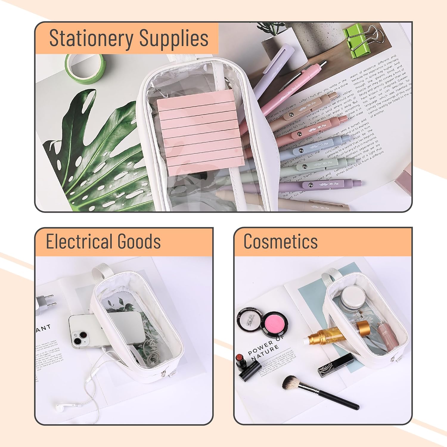 - Clear cil Pouch, White, Clear cil Case, cil Bags, Clear Pouch,  to School Supplies