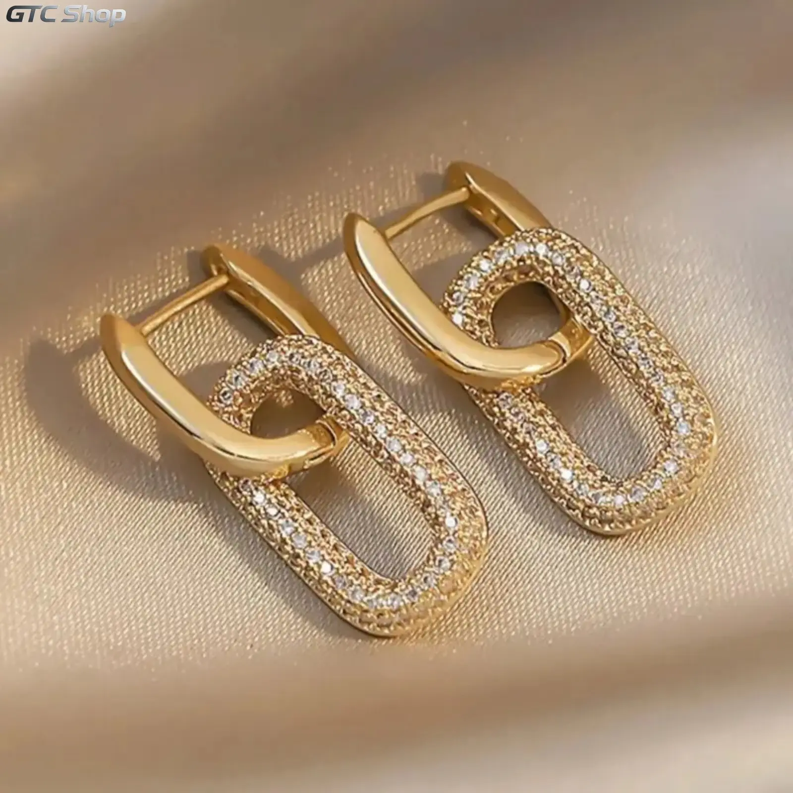 Geometric Double Hoop Earrings, Minimalist Copper Tone Cubic Zirconia Dangle Earrings, Elegant Versatile Women's Ear Jewelry, Lightweight Aesthetic Statement Earrings, Stylish Accessory for Daily Wear, Party and Holiday Occasions