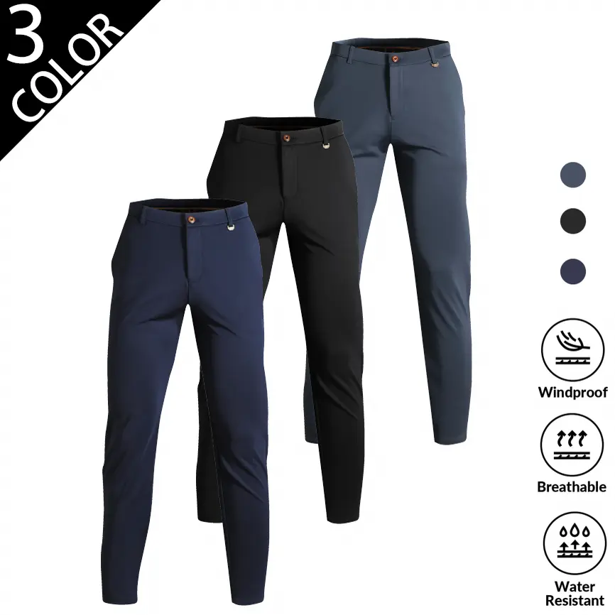 2026 New Minimalist Menswear Plain Full-Length Water-Repellent Men’s Straight-Leg Business Casual Pants - Lightweight, Wrinkle-Resistant, Versatile for Office, Golf, Travel, Water Resistant, Elastane, Classic, All-Match, Daily Matching, Solid