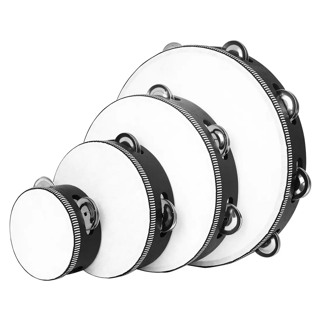 Black and white edged double row hand cranked drum set (4+6+8+10 inches) Musical Instrument for Home School Church