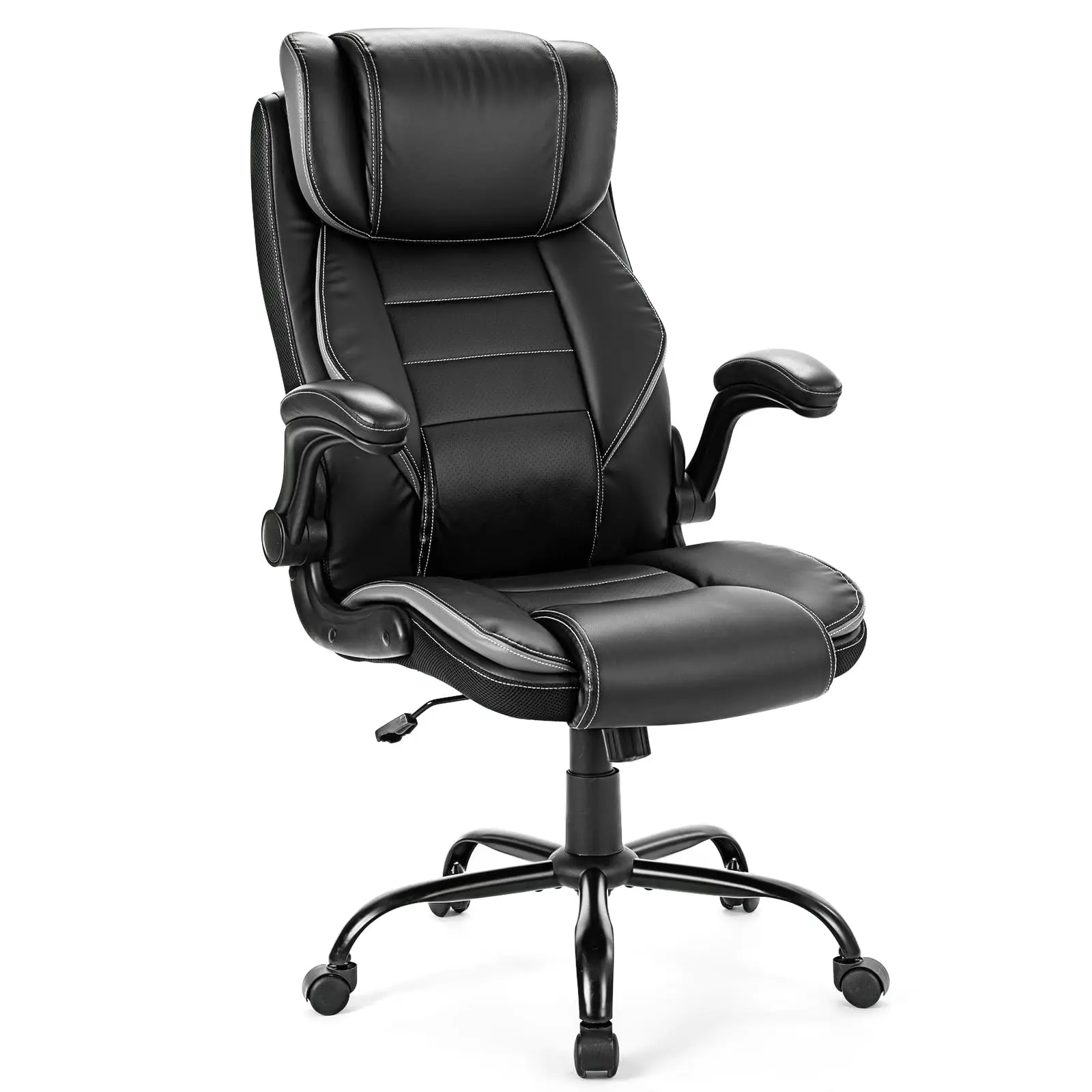 GARVEE Big and Tall Executive Desk Chair - Ergonomic High Back, Adjustable Headrest, Lumbar Support, 49.5x51cm Extra Wide Heavy Duty Seat, PU Leather, Flip-Up Armrests, Swivel Recliner for Home/Office, Chair for Desk for Gaming Setups