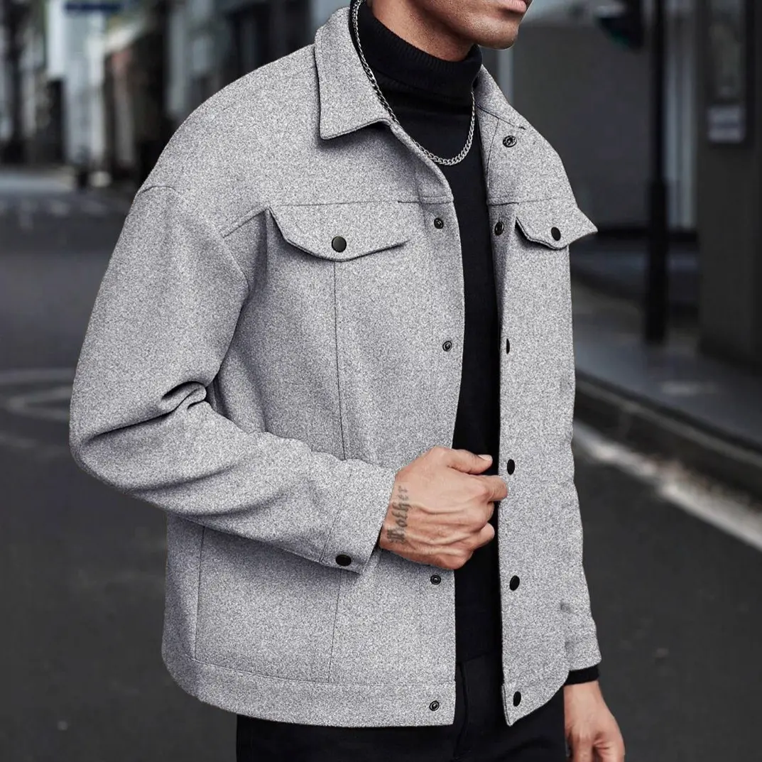 Men’s Plain Everyday Essential Casual Trucker Jacket - Menswear Button-Front Collared Outerwear with Chest Pockets, Tops-Coats for Errands, Weekend Lounging