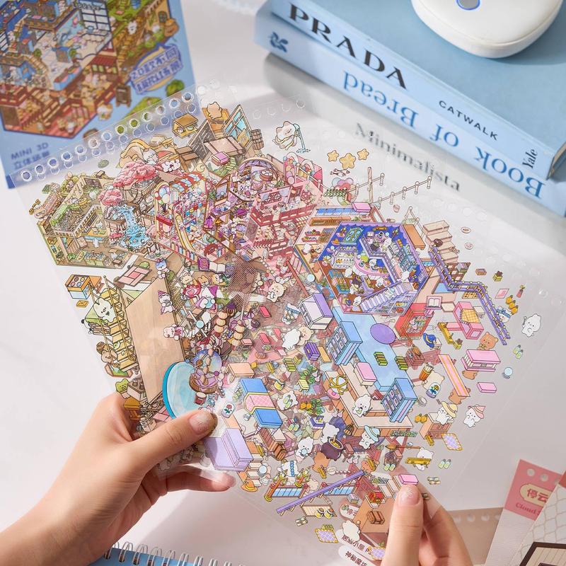 Miniature Business Town Scene Sticker Book, 49pcs/set DIY Decorative Sticker Book, Scrapbooking & Journal Making Material Paper, Birthday Gift, Sticker Album
