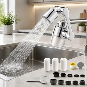 Swivel Faucet Aerator Filter Set - 360-Degree Rotatable, Anti-Splash Soft Flow, Clear Visible , 10 Replacement Cartridges, Universal Adapter for Kitchen, Bathroom Sinks