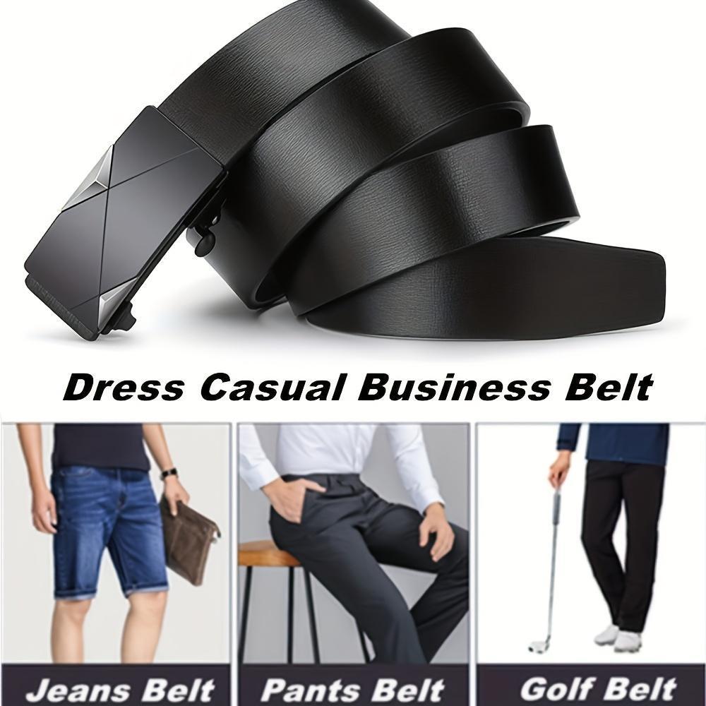 Men's Fashion Faux Leather Belt with Automatic Alloy Buckle Black Business Belt for Jeans Trousers Adjustable Buckle Ideal Gift for Father or Husband Sophisticated Durable Comfortable