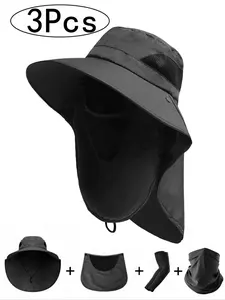 3Pcs- Multifunctional Sun Protection Set, Breathable UV-Blocking Hats, Detachable Cloak, Summer Cycling Cap, Sports Hat, Outdoor Sunscreen Headwear, Beach Sun Hat