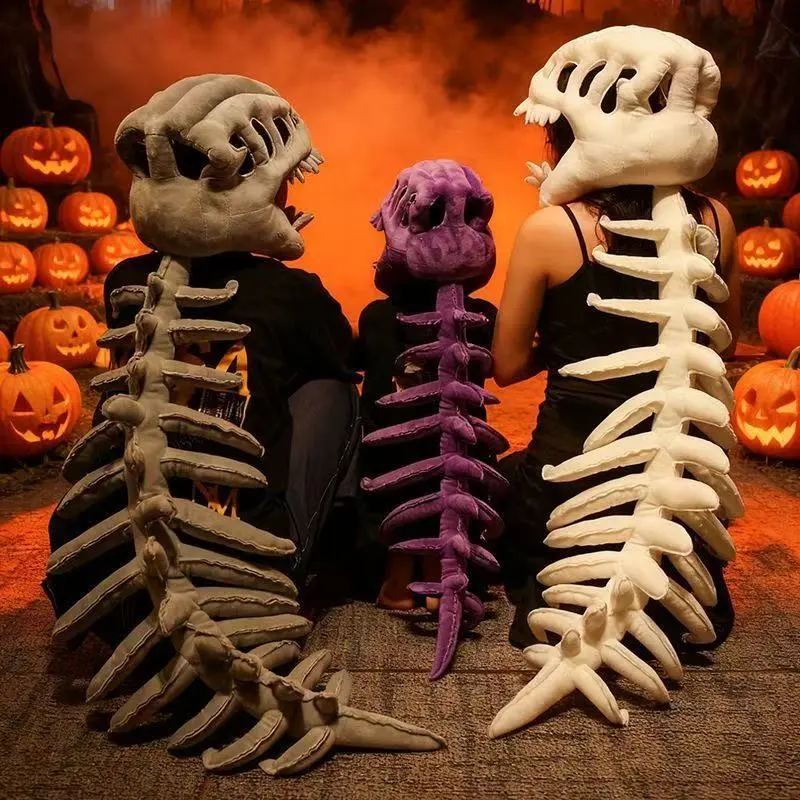 Funny dinosaur skeleton head cover, plush toy for adults & kids, dinosaur bone costume set, Halloween skull headband, dinosaur onesie for Halloween & Christmas, non-electric, ideal holiday gift