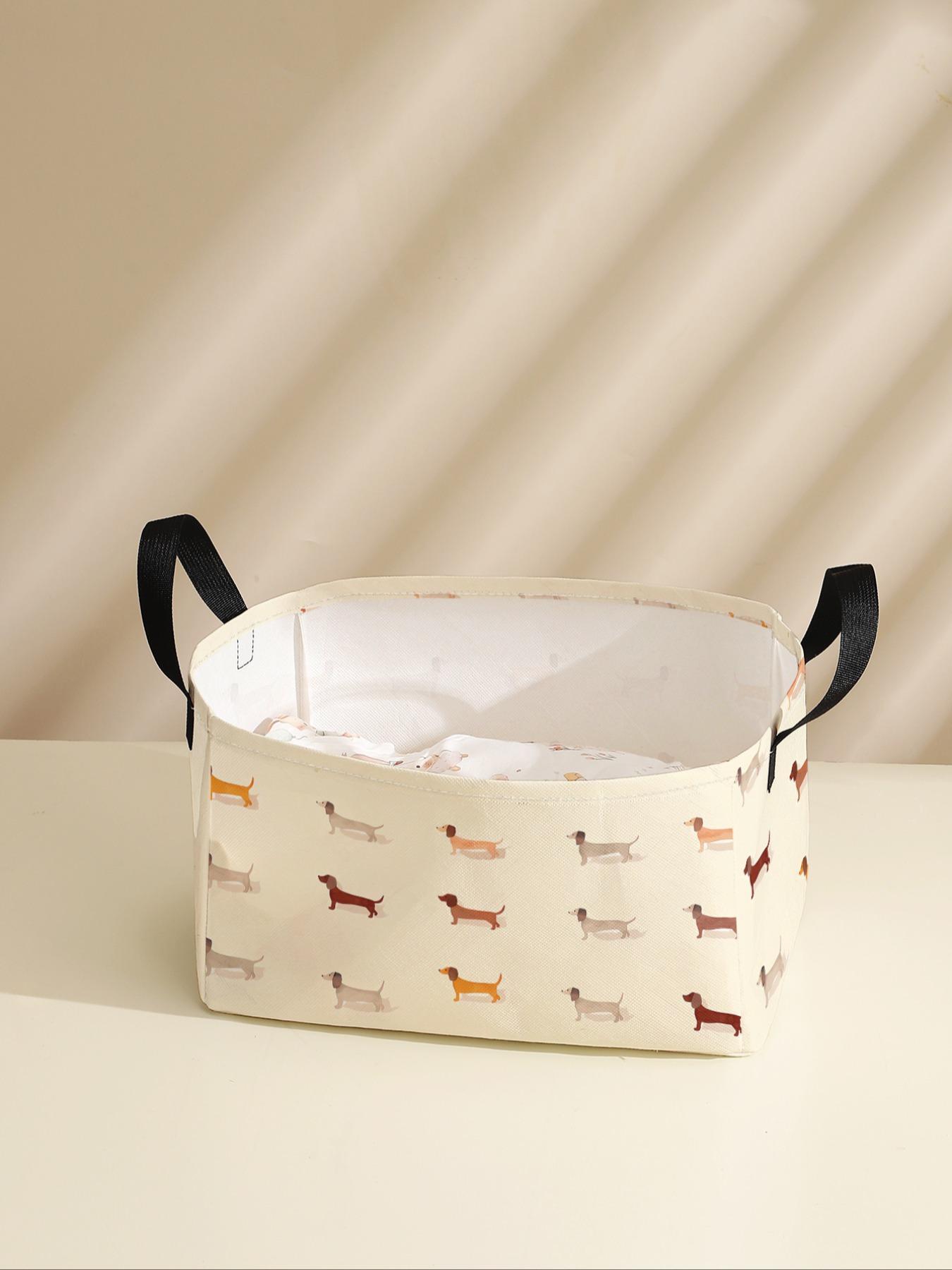 Dog Pattern Storage Basket with Handle, Multi-functional Storage Basket, Foldable Clothes Storage Basket, Home Organizer for Living Room, Bathroom, Kitchen, Dachshund Basket, Clothes Baskets