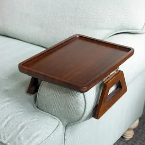 Bamboo Trayble Couch Arm Table, Clip On Tray Sofa Table for Couches. Sofa Arm Tray, Armchair Table for TV Dinners, Remotes, Drinks and Snacks - 13.75 x 9.5inch, Brown