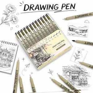 12-Piece Needle Pen Set, Vintage Style Waterproof Quick-Dry Ink Pens, Ideal for Students, Anime Drawing, Architecture Sketching