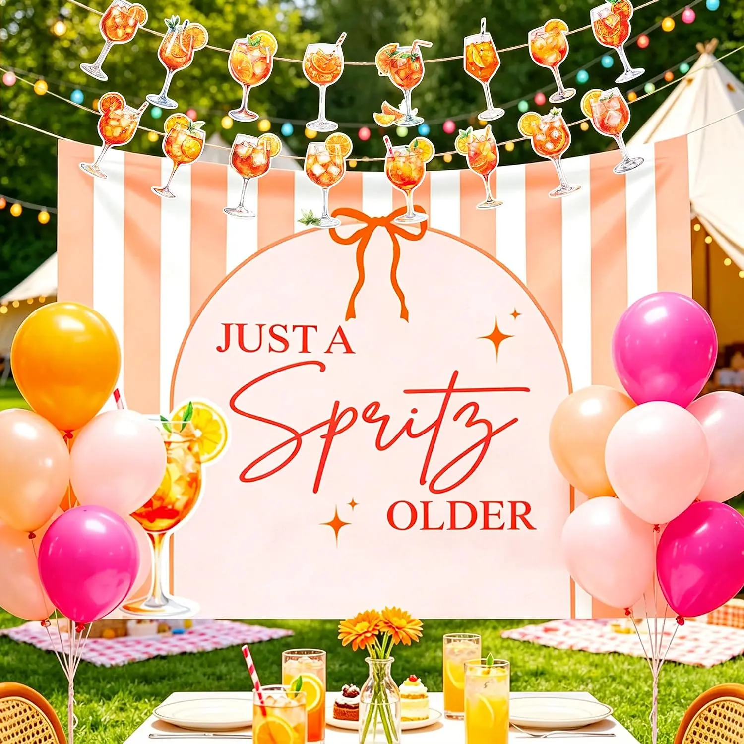 Just A Spritz Older Banne Birthday Party Decorations Cocktail Aperol Spritz Orange 21st 30th Birthday Decor Backdrop