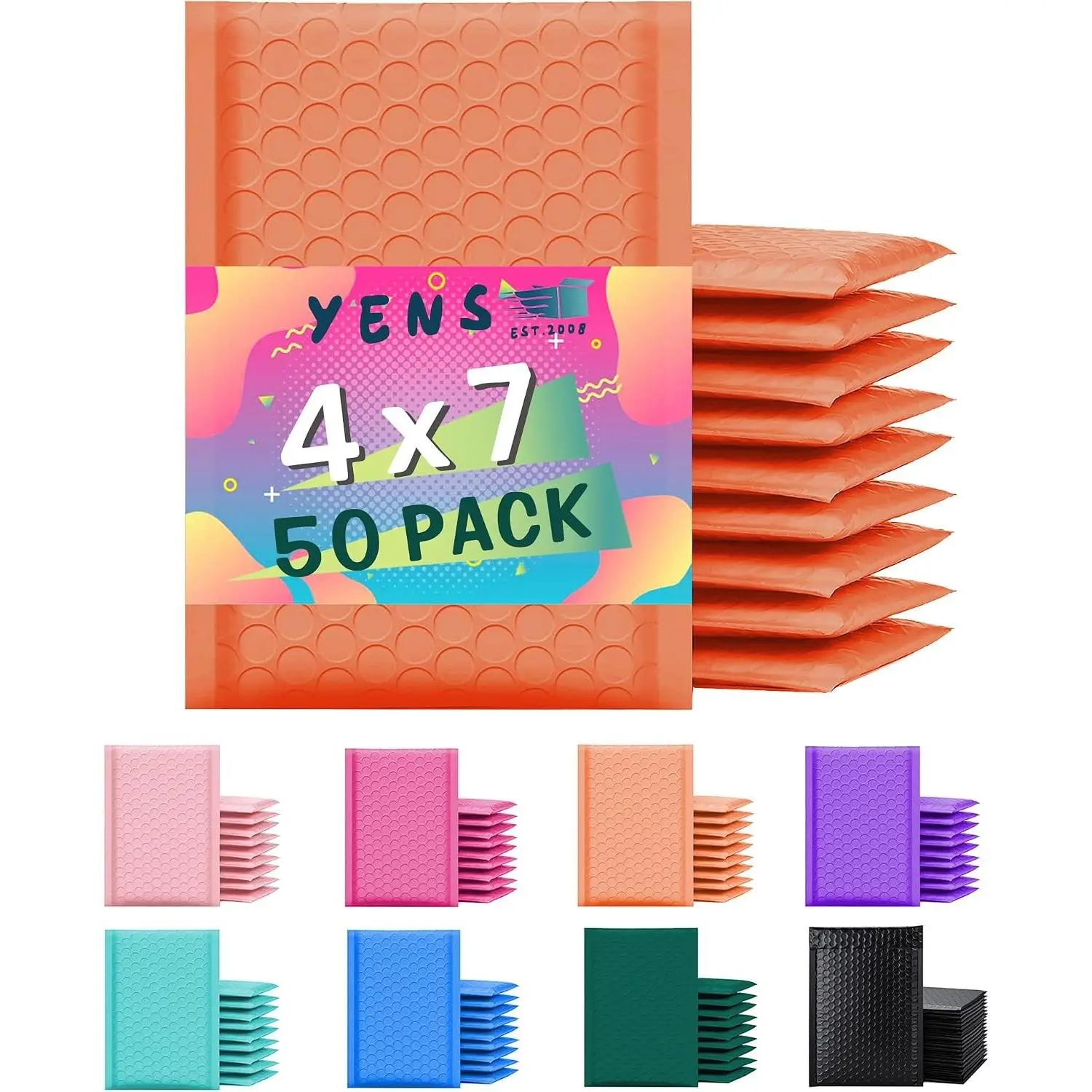Poly Bubble Mailers 4x8 50 Pack Orange Waterproof Self Seal Adhesive Shipping Bags, Cushioning Padded Envelopes for Shipping, Mailing, Packaging Usable 4x7