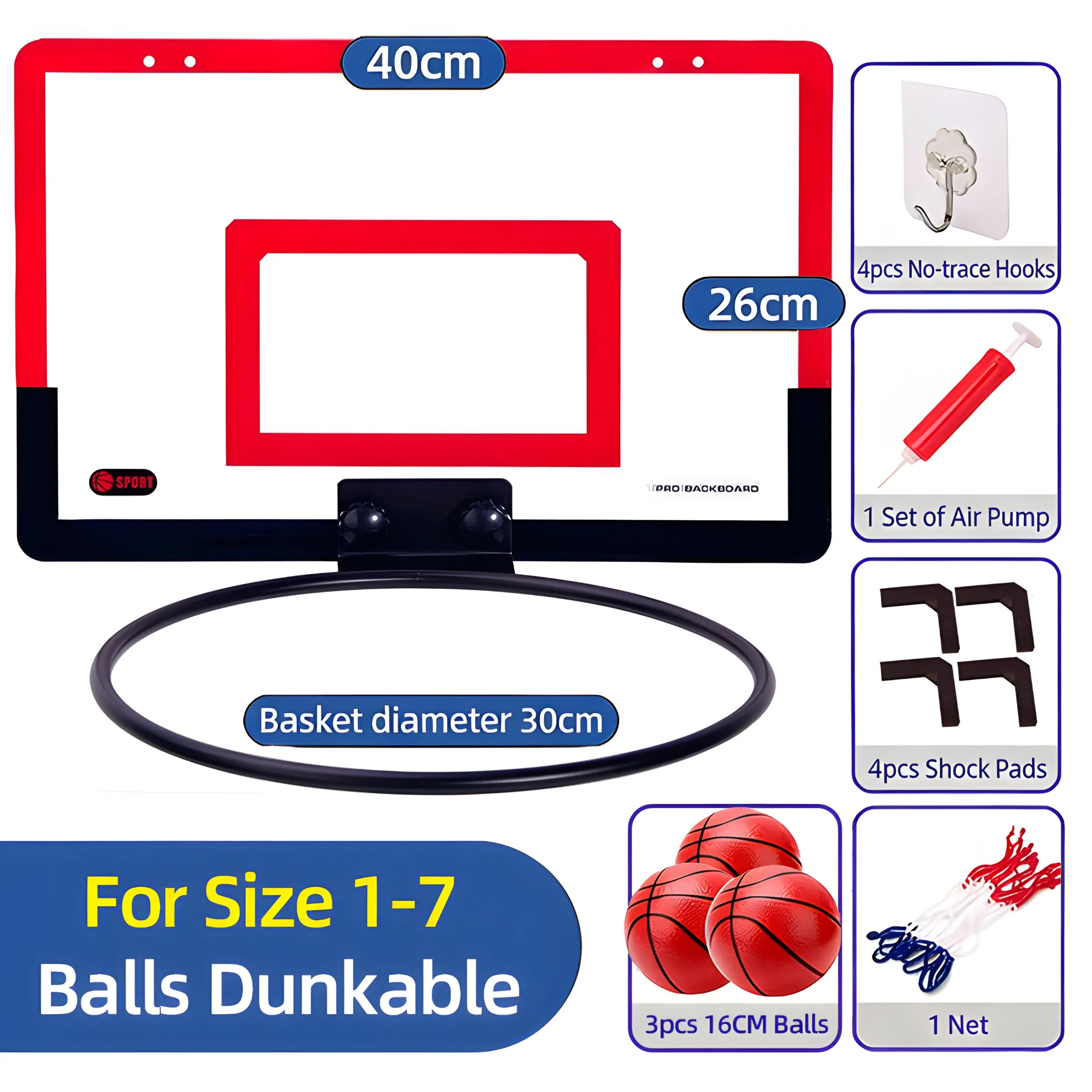 Indoor Basketball Hoop for Kids, Office Door Basketball Hoop, Over the Door Basketball Hoop, Mini Basket for Teens and Adults, Includes 1-3 Balls, Room Door Mountable, Basketball Hoop System