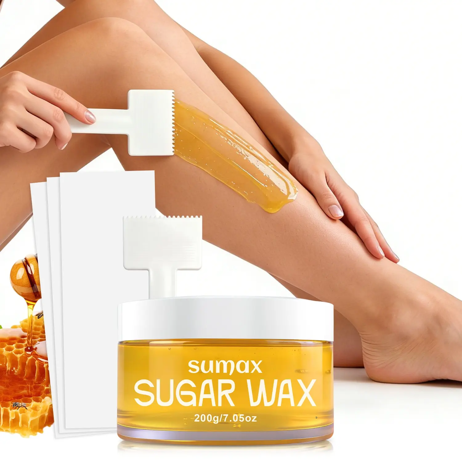 Sumax 200g Women's Sugar Wax Hair Removal Kit, Gentle Formula, Full Body Use, Ideal for Beach Vacations and Dates, Includes Scraper and 10 Wax Pads, Home Waxing Set