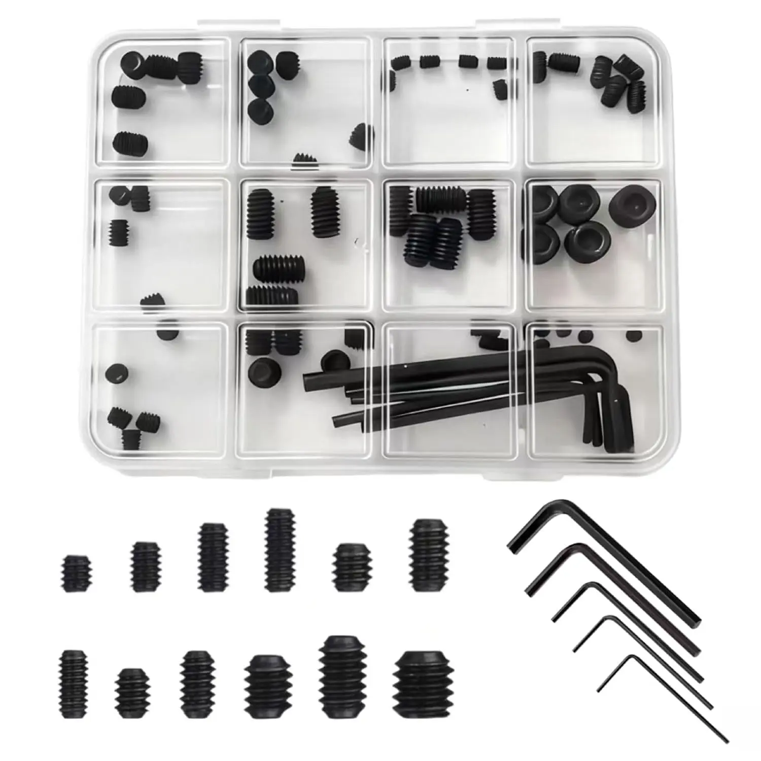 72- Set Screws  Kit with Hex , Metric Allen Grub Screws (M3 M4 M5 M6 M8) for Furniture, Electronics, DIY - 12 Sizes