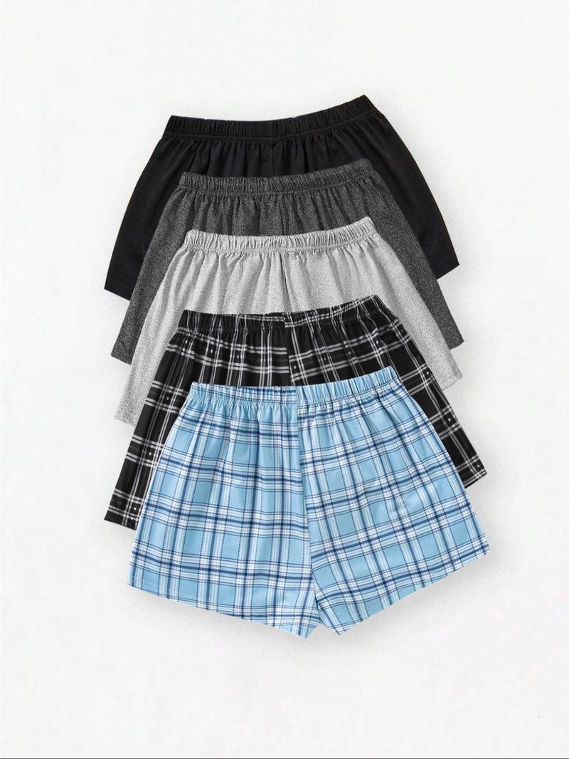 Women's Solid & Plaid Print Pajama Shorts, Casual Comfy Breathable Sleep Shorts, Ladies Sleepwear for Summer, Loungewear Pajamas