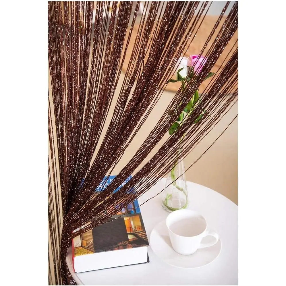 39x78 Inch Door String Curtain Rare Flat  Ribbon Thread Fringe Window Panel Room Divider Cute Strip Tassel for Wedding Coffee House Restaurant Party  No Beads(Dark Coffee 2 count)