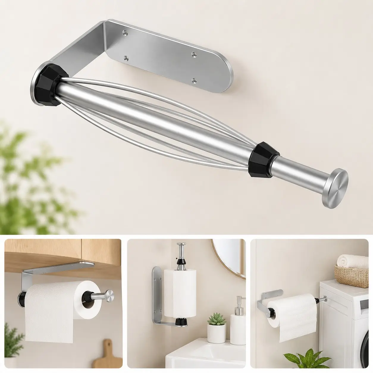 Wall Mounted Paper Towel Holder, Loaded Roll Dispenser, One-Hand Operation, Space-Saving, Silver Color, Bathroom Gadgets, for Kitchen, Bathroom, RV, Laundry Room