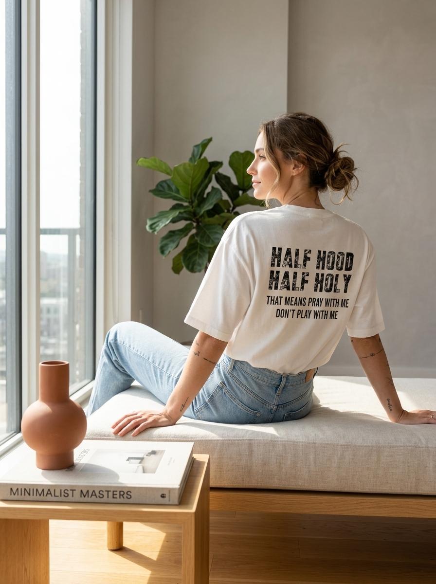 Half Hood Half Holy Pray Hoodie With Me Don't Play With Me Shirt Casual Street Style for Women for Men, Perfect Gift Menswear