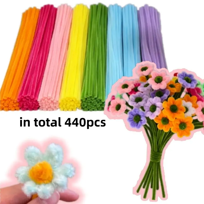440pcs Artificial Flower Stems, 7 Colors Chenille Stems for Crafts, DIY Art Supplies, Creative Decoration Materials