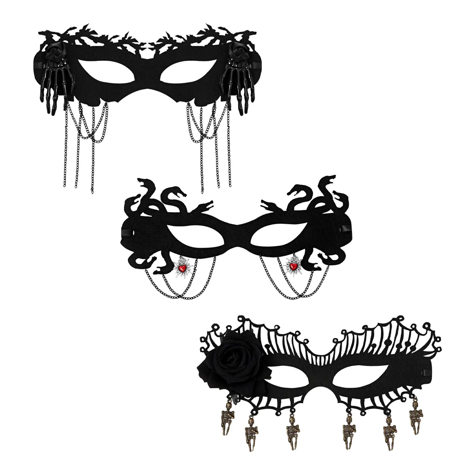 Women's Black Tassel Half-Face Lace Mask - Gothic, Character-Based, Chain Print Fashion Accessory, Lace Up, Plastic Festival Mask for Halloween Venice Masquerade Parties, Adult Light Patterned Face Covering