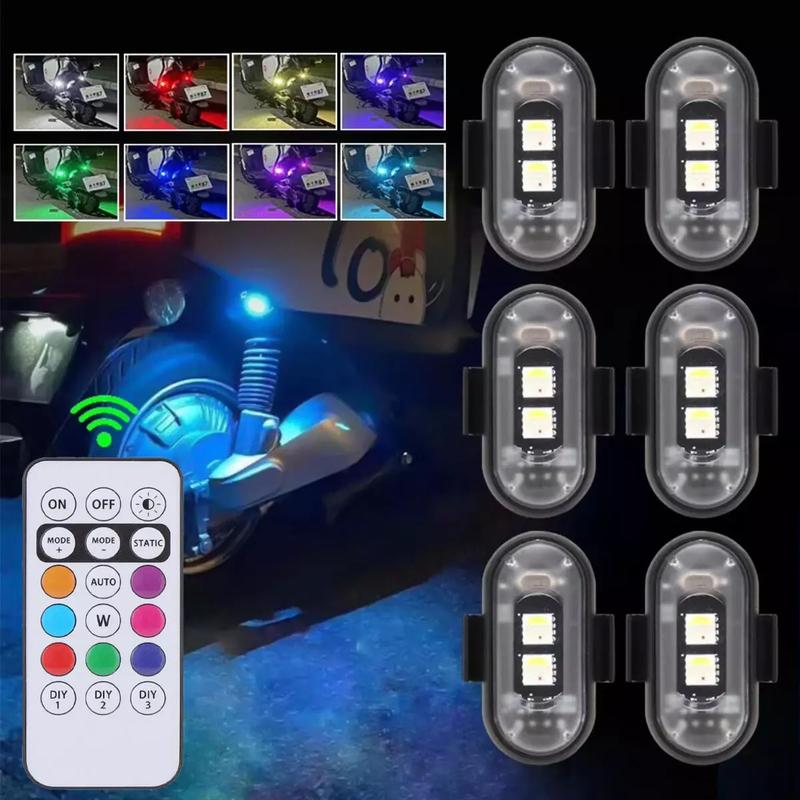24PCS Remote Control Car Footwell Light, Wireless LED Lights for Car, with Remote Control, High Brightness Wireless LED Strobe Light 8 Colors USB Charge IP65 Waterproof Anti-Collision for Car Motorcycle Aircraft Bike