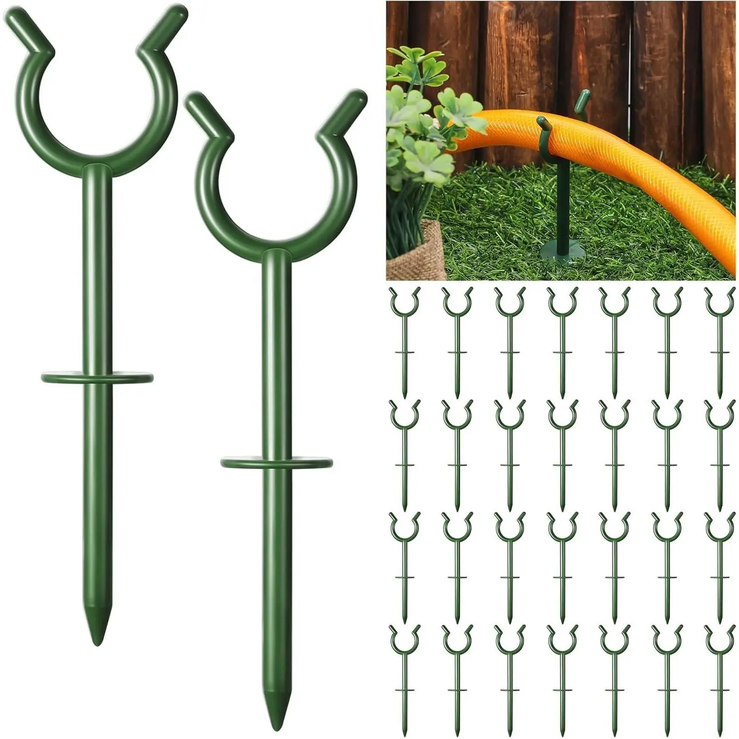 20 Pcs 3/4'' Garden Hose Holder Brackets Garden Guide Holder Decorative Outdoor Guide Stakes Support Spike Plant Tool to Keep Off Lawn for Yard (Green)