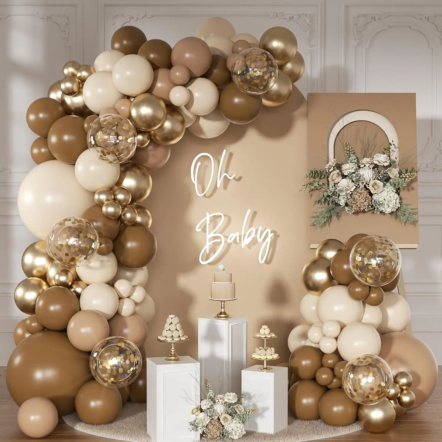 197 Piece Gold Sand Balloon Garland Set, Neutral Earth Tone, Perfect for Bear Theme Birthday, Wedding, Party Decorations