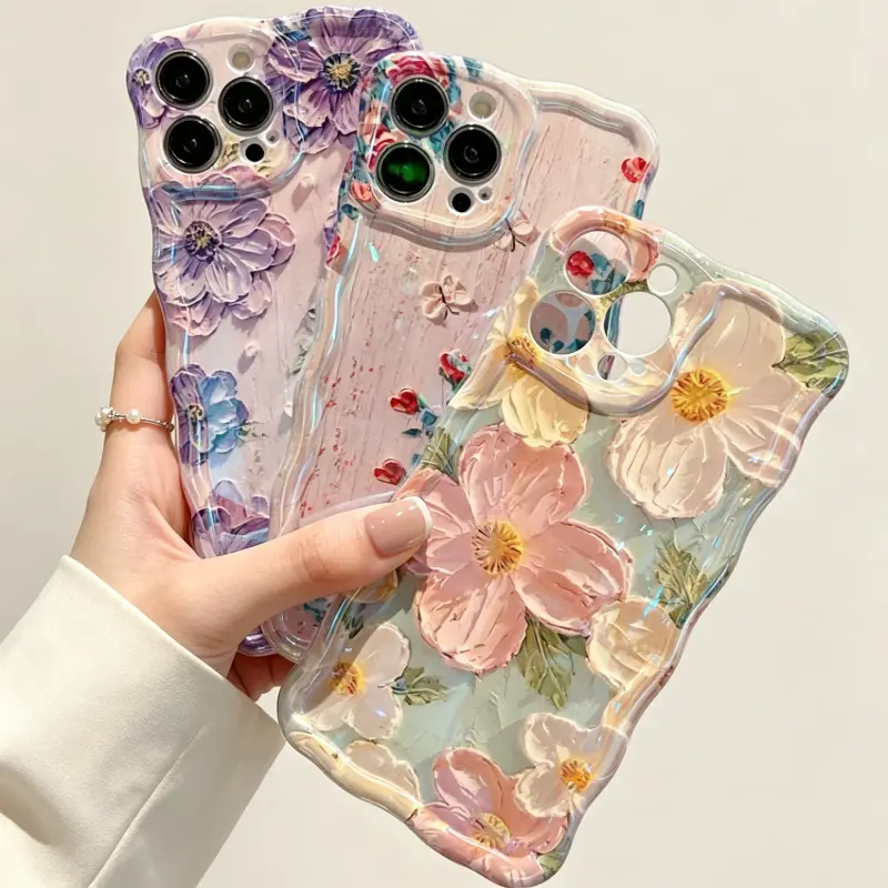 Patriotic Bow Flower Oil Painting Art Style Cellphone Case, Textured Shockproof Crystal Shell Casing, Wide Fit Accessories for iPhone 17,16,15,14,13,12,11 Pro Max & Samsung S26,S25,S24,S23,S22,S21 Ultra,A Series (Cottagecore Aesthetic for Girls), Phone Ac