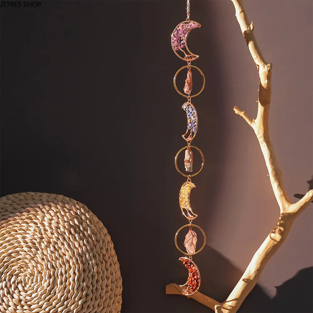 Natural crystal gravel sun catcher sun catcher amethyst moon lighting handmade wind chimes decorative pendant
