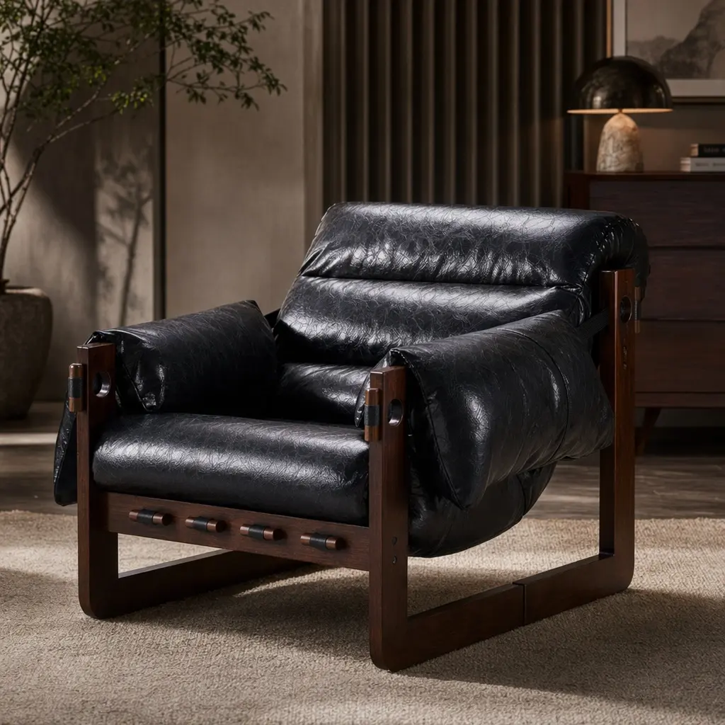 ARCH Vintage Retro Oil Waxed Leather Single Seat Lounge Chair - Removable Arms, Rubberwood Frame, 33.5"x27.6"x29.52" (33.46w x27.56d x29.52h), 39.37l x11.02w x25.98h in, 26.01 lb, Black Accent Chair, Multiple Colors for Living Room/Study, 33.5" X 27.6", I