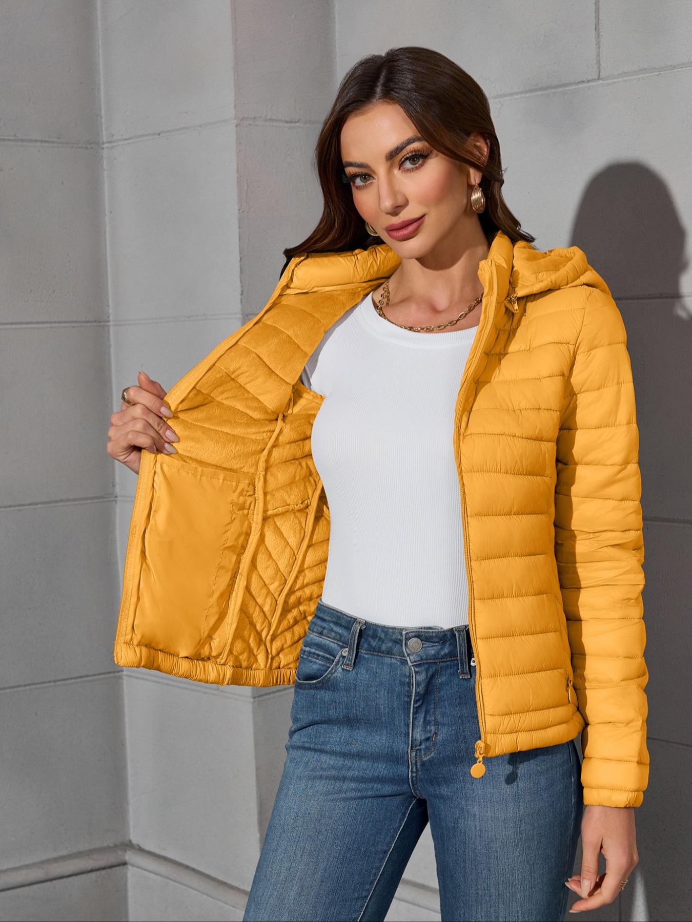 Women's Winter Cotton Jacket, Casual Fitted Hooded Coat with Pockets and Zipper, Warm Lightweight Commuter Outerwear for Fall & Winter