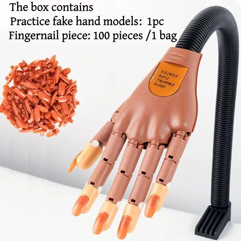 Professional Manicure Practice Hand Model with False Nails, Nail Training Tool for Home & Salon Use, DIY Nail Art Supplies, At Home Manicure