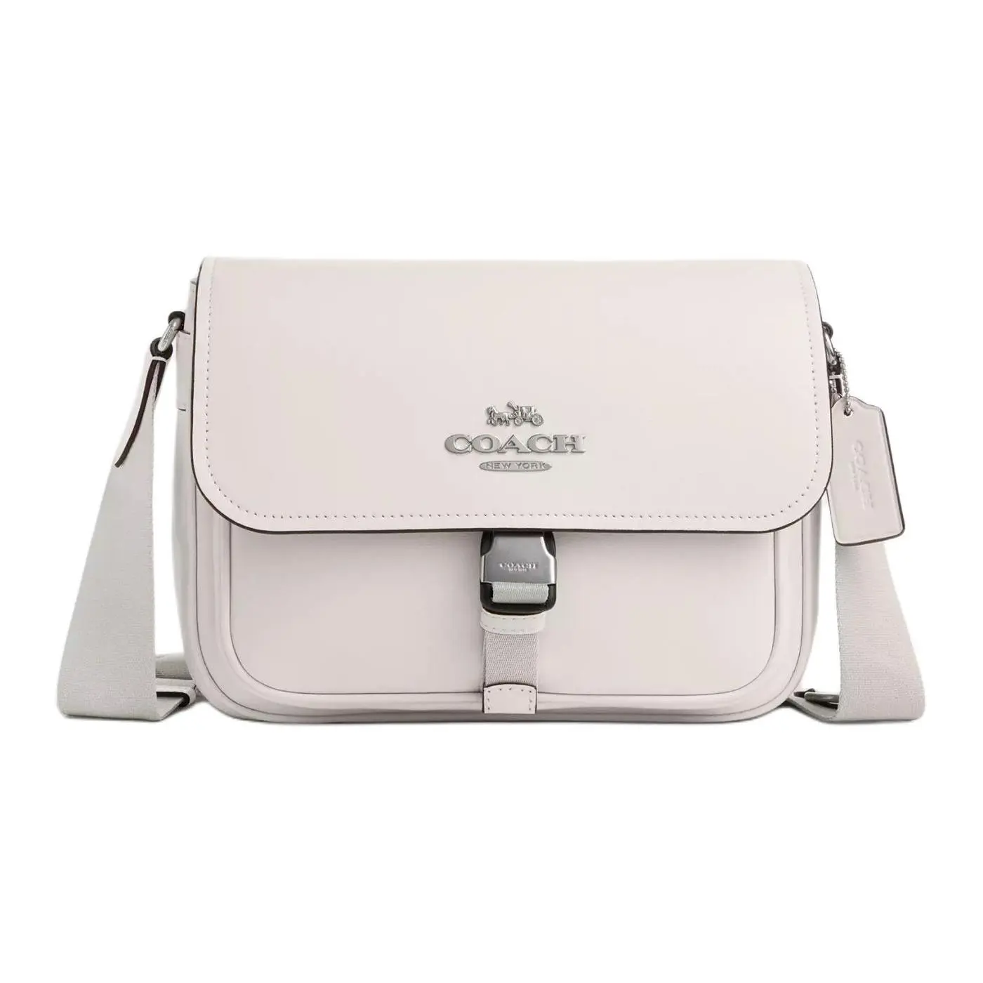 COACH 24 Minimalist Fashionable Crossbody Bag for Women – Medium Size, Silver and Chalk Pink Genuine Leather