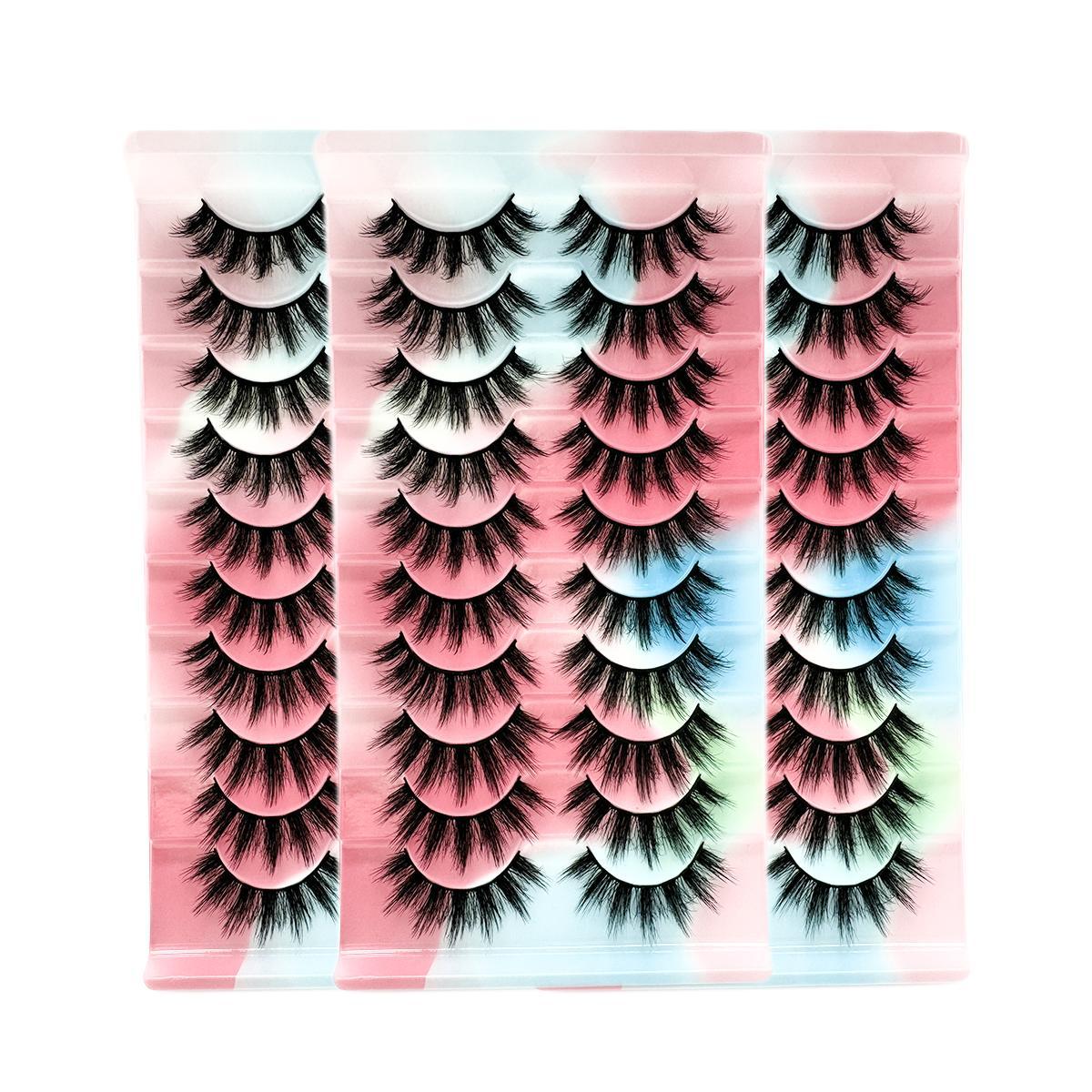 Long D Curl & Fluffy False Eyelashes Bundle, 20 Pairs Pink and 10 Pairs Red & Lilac Wispy Faux Strip Lashes with Man-Made Fiber and Polyester Materials, One-Size