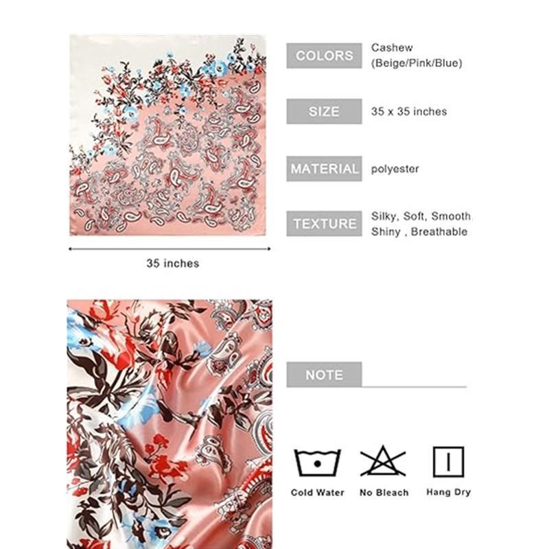 AWAYTR 3Pcs/set 35'' Large Printed Head Scarf  Silk Like Texture Square Neck Scarves for Women Hair Kerchief Bandanas Scarf Sleeping Head Wraps Hair Band Headscarf Hair Accessories