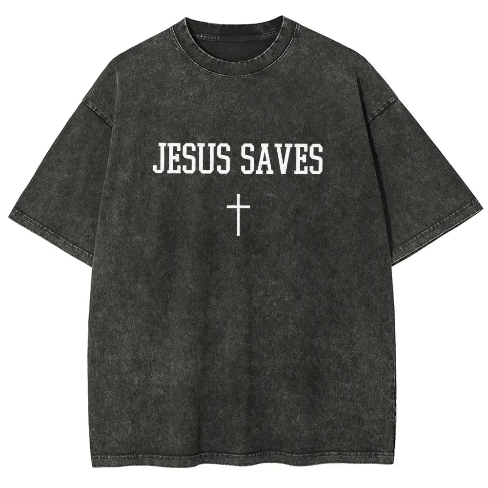 Jesus Saves Unisex Fit Washed T-Shirt, Bible Verse Shirts Women, Soft and Comfortable Fit Tops for Everyday Wear Casual Outfit t shirts women oversized tshirt women