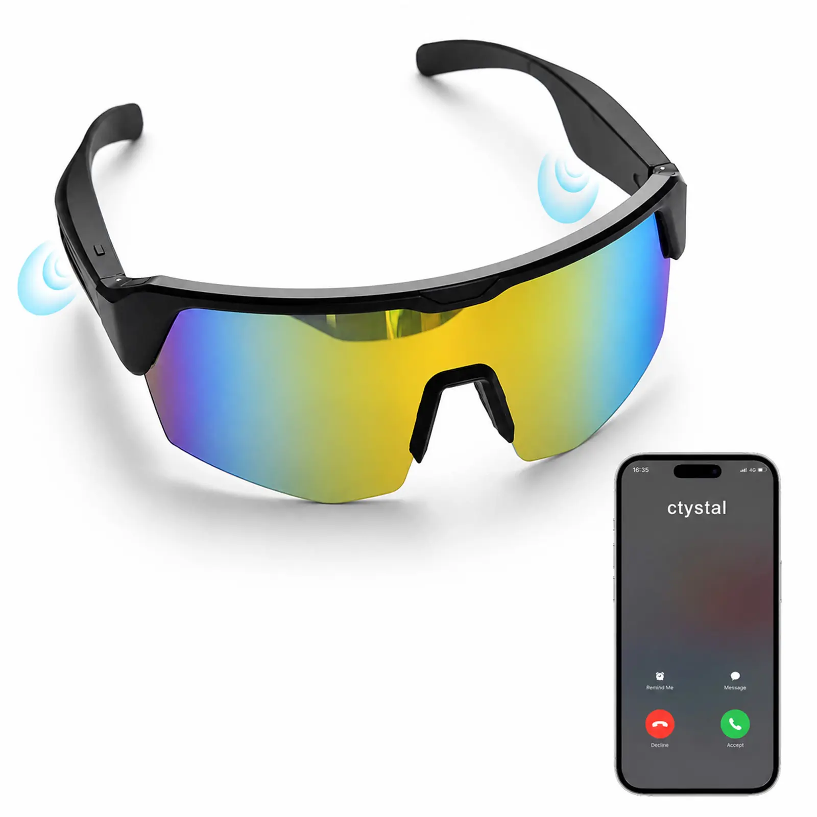 Bluetooth Smart Audio Sunglasses with UV400 Protection, Polarized Cycling Glasses with 130mAh Battery, Type-C Charging for Running, Fishing and Climbing