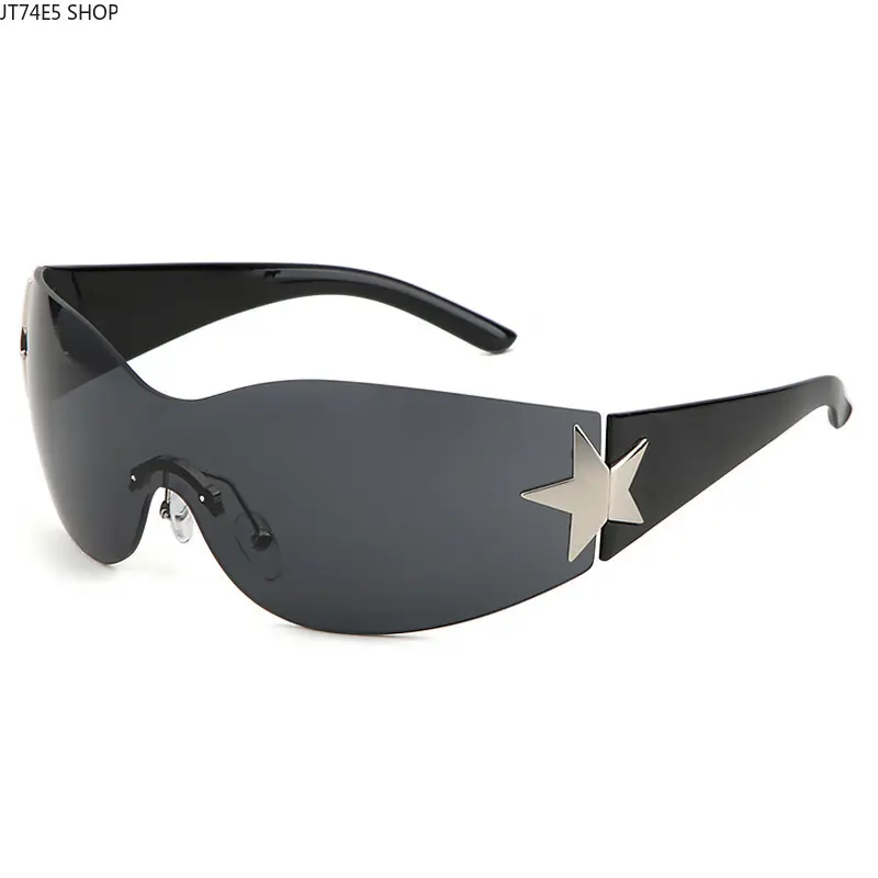 New Fashion Rimless Y2K Five-pointed Star Sunglasses, European American Retro Integrated Personalized Eyewear