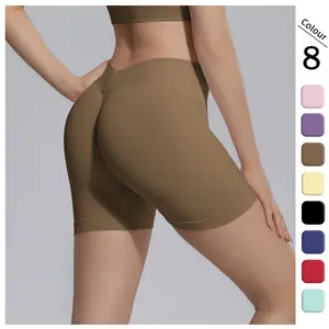 Women Seamless Knit V High Waist Yoga Biker Shorts Butt Lifting Peach Hip Tight Fit 3 Inch Workout Shorts Stretch Anti-Chafe Athletic Shorts for Gym Running Cycling Daily Athleisure Wear