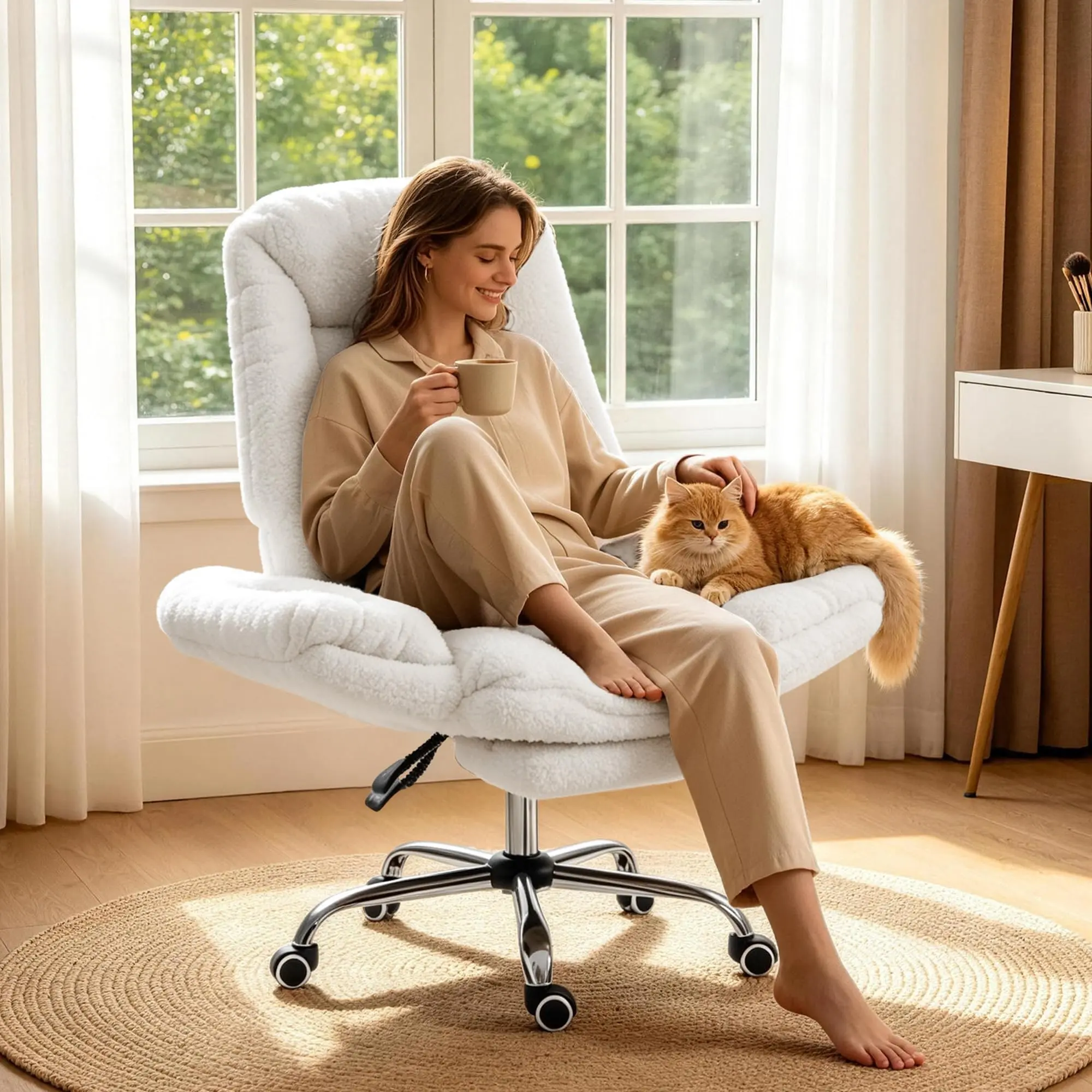 Cross Legged Office Chair w/Flip Armrests, 3-Level Adjustable Armrests, Comfort, Rolling, Big & Tall, Executive Ergonomic Computer Gaming Chair w/Footrest, High Back Reclining Desk Chair for Home Office