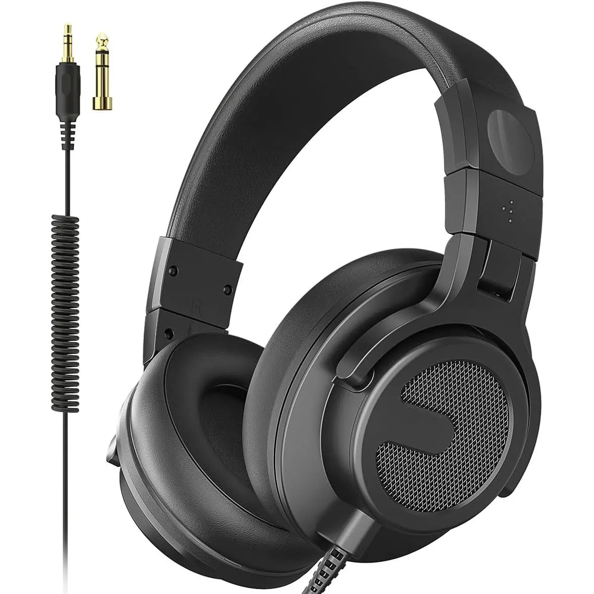 Wired Over Ear Headphones, DJ & Studio  Headphones with 50mm Driver, Stereo Headsets with 1/4 and 3.5mm Jack for Recording Mixing Podcast Keyboard Guitar Laptop - Black